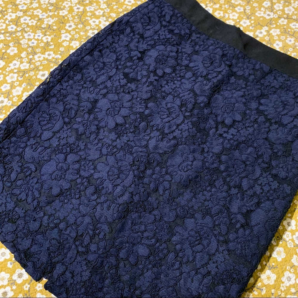 J Crew Navy Blue Lace Pencil Skirt